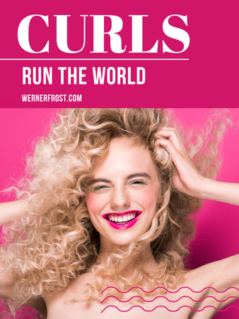 Curls Care tips with Woman with shiny Hair Poster US Šablona návrhu