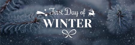 Template di design primo giorno d'inverno saluto con ramo di abete rosso congelato Email header