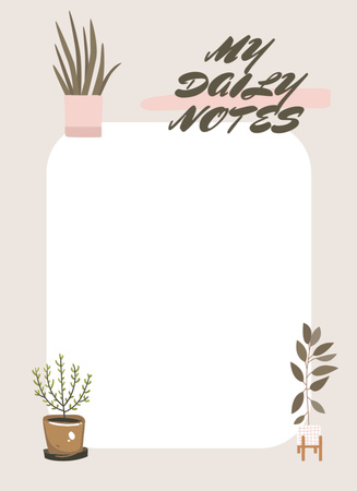 Daily Planner With Illustrated Home Plants in Flower Pots Notepad 4x5.5in Design Template