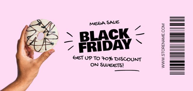 Sweets Sale on Black Friday with Donut in White Coupon Din Large – шаблон для дизайна