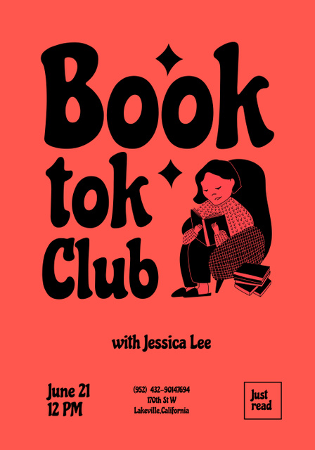 Book Club Invitation in Red Poster 28x40in Πρότυπο σχεδίασης