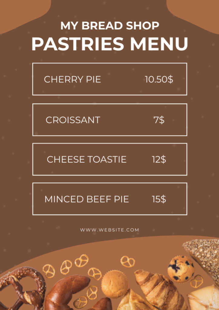 Pastries Offers List on Brown Menu Πρότυπο σχεδίασης
