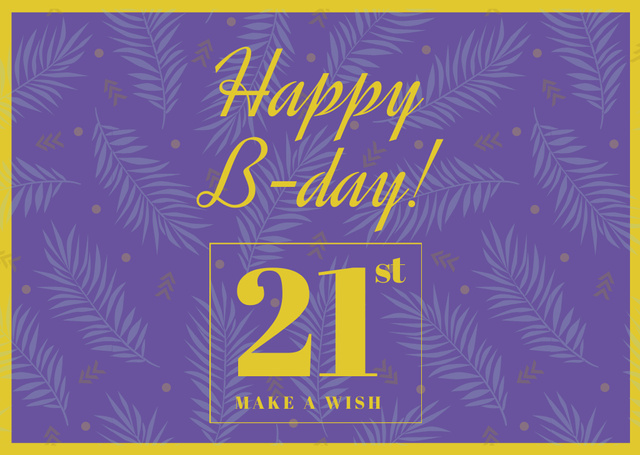 Birthday Greeting with Leaves in Purple Card Design Template
