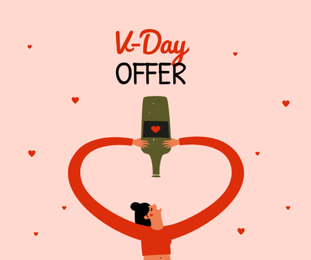 Wine offer on Valentine's day Facebook Design Template