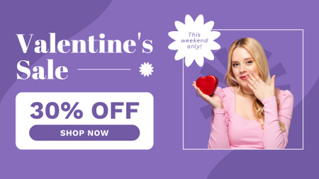 Оголошення про розпродаж до Дня Святого Валентина з красивою блондинкою FB event cover – шаблон для дизайну