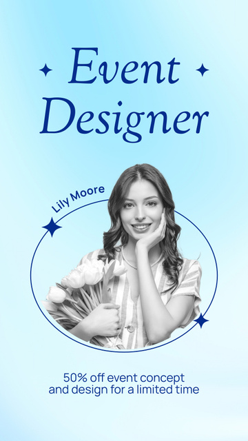 Designvorlage Offering Blue Gradient Event Design Services für Instagram Video Story