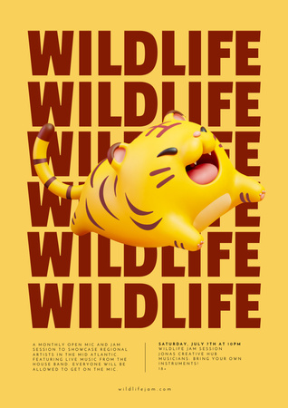 Funny Cartoon Tiger Poster A3 Design Template