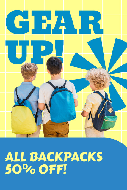 Designvorlage Discount on Backpacks with Schoolboys für Pinterest