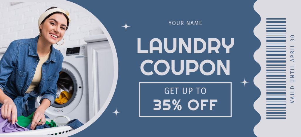 Big Discount Offer on Laundry Service Coupon 3.75x8.25in Tasarım Şablonu