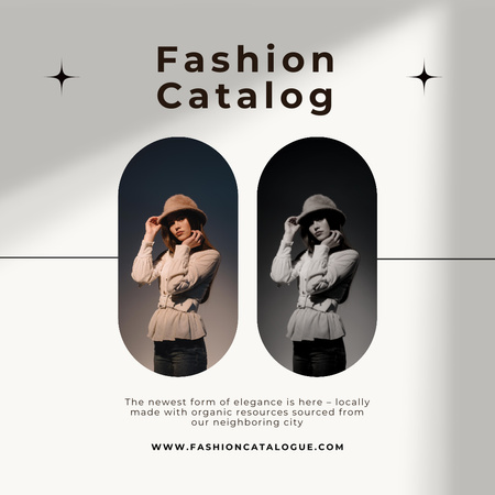 Designvorlage Elegante Frau mit Mütze für Modekatalog-Ankündigung für Instagram