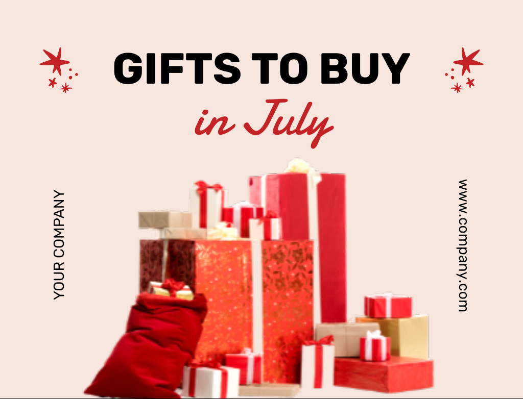 Christmas In July With Many Gifts Postcard 4.2x5.5in Design Template