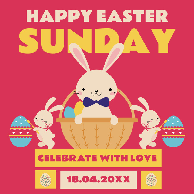 Easter Sunday Announcement with Cute Easter Bunnies Online Instagram Post  Template - VistaCreate