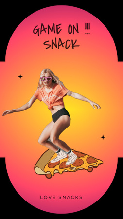 Ontwerpsjabloon van TikTok Video van Girl rides Pizza like Skateboard