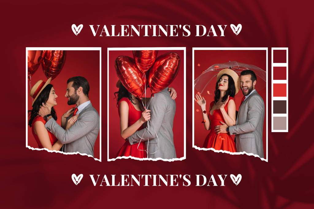 Collage with Young Beautiful Couple for Valentine's Day on Red Mood Board Šablona návrhu