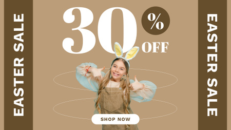 Anúncio de venda de Páscoa com garota alegre mostrando polegares para cima FB event cover Modelo de Design