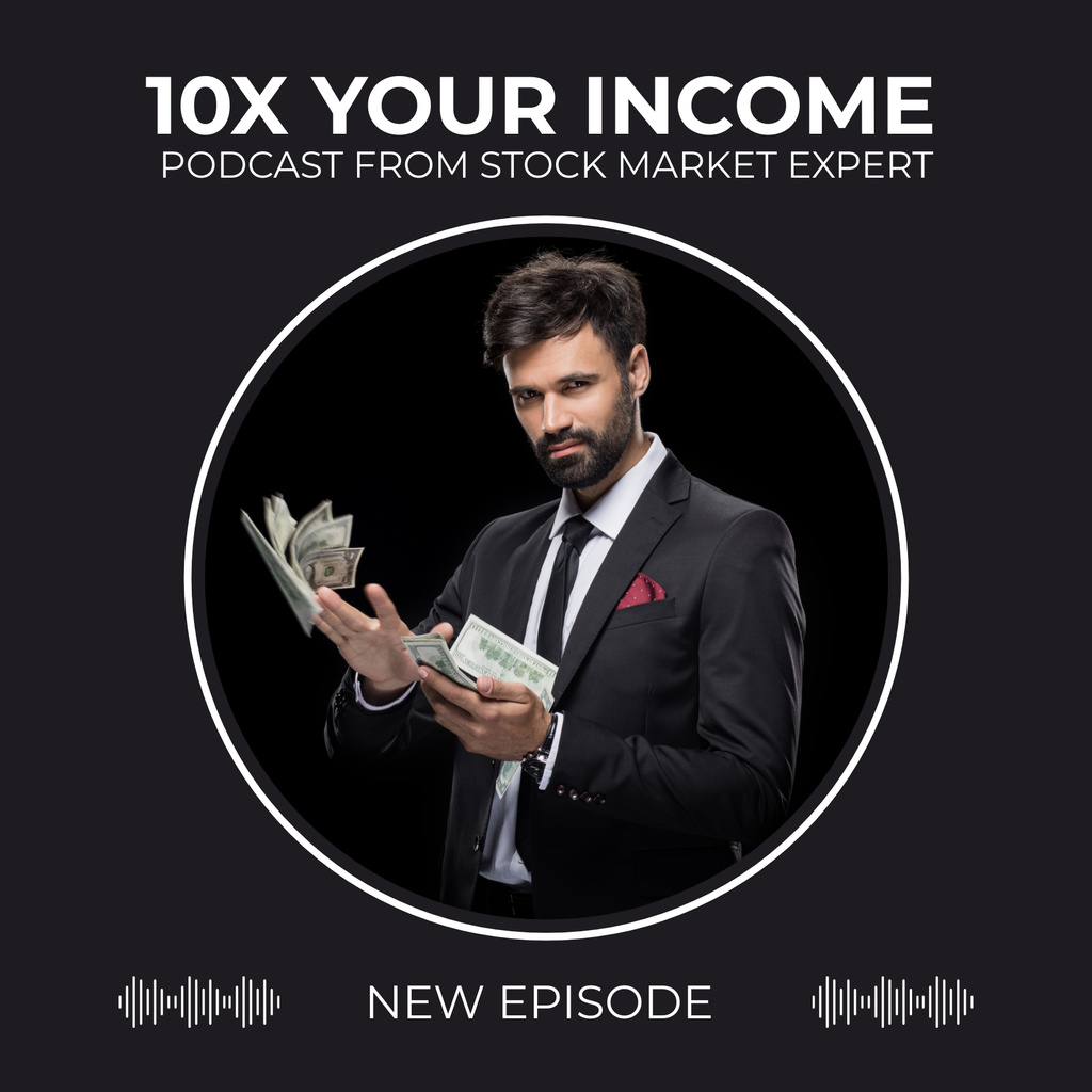 Finance Podcast with Businessman Podcast Coverデザインテンプレート