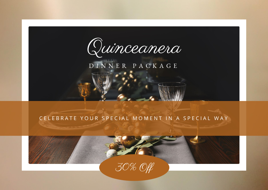 Special Offer for Celebration Quinceañera on Beige Card Design Template
