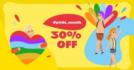 Pride Month Sale Offer with Rainbow Heart Facebook AD Design Template
