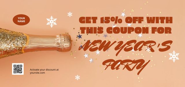 New Year Discount Offer with Champagne Coupon Din Large – шаблон для дизайна