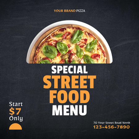 Anúncio de cardápio especial de comida de rua com pizza Instagram Modelo de Design