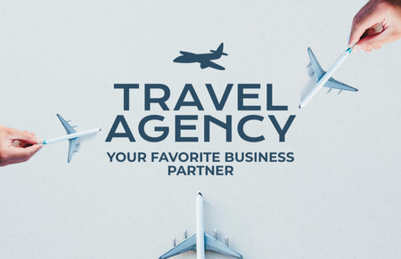 Travel Agency Services Ad with Airplanes Business Card 85x55mm Design Template