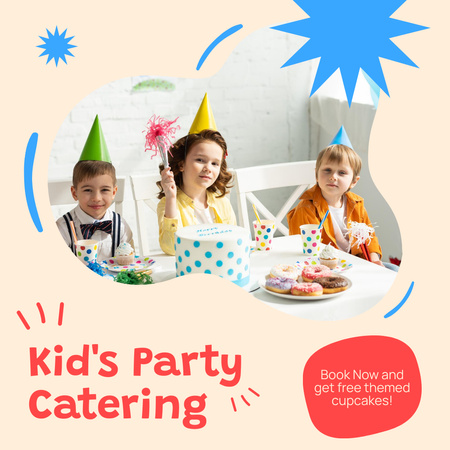 Kid's Party Catering Services Ad with Festive Decorations Instagram Design Template