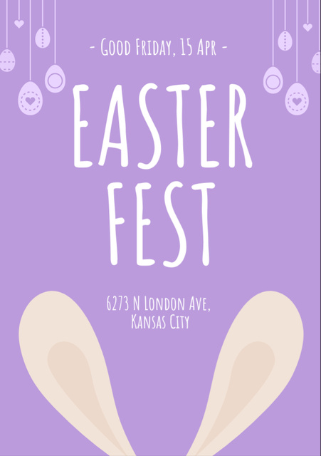 Easter Fest Announcement with Cute Bunny Ears Flyer A7 Design Template