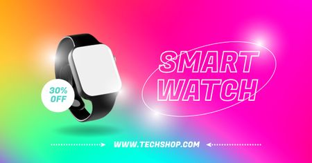 Desconto no Smart Watch Eletrônico em Gradiente Brilhante Facebook AD Modelo de Design