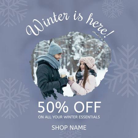 Winter Sale Ad with Happy Couple in Love Instagram Modelo de Design