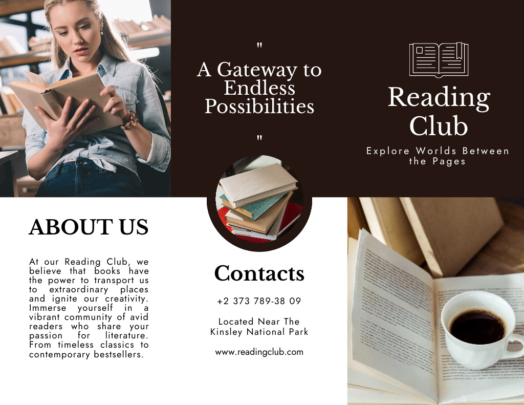 Ontwerpsjabloon van Brochure 8.5x11in van Reading Club Ad on Brown