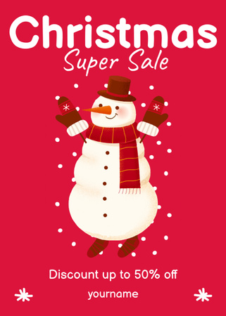 Christmas Super Sale Offer Illustrated with Snowman Flayer Design Template