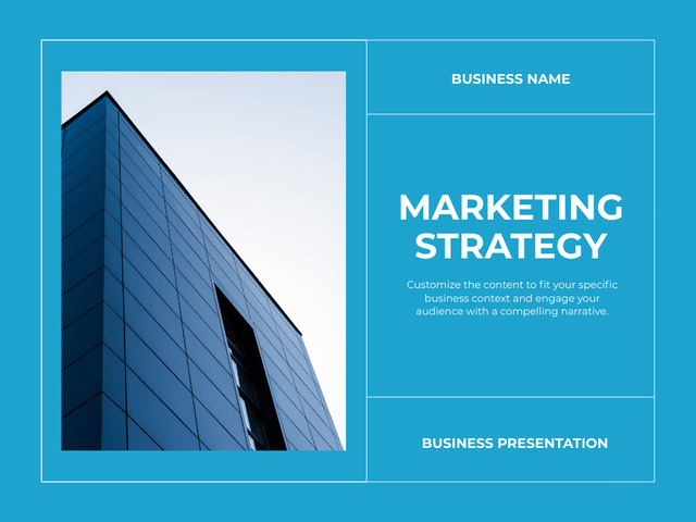 Compelling Marketing Strategy With Description For Business Growth In Blue Presentation Πρότυπο σχεδίασης