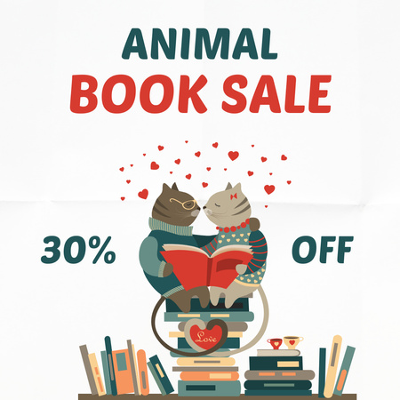 Books Sale Announcement with Cats in Love Instagram Design Template