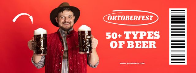 Oktoberfest Celebration with Man in Hat with Beer Coupon Design Template