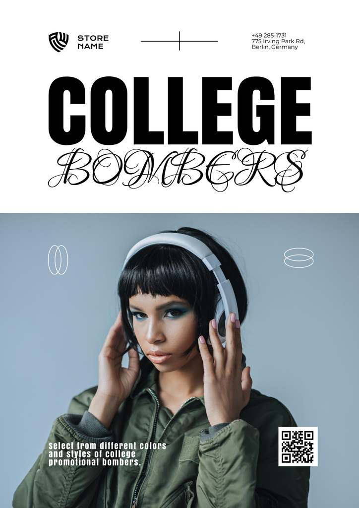 Designvorlage Young Girl in Stylish Bomber Jacket für Poster