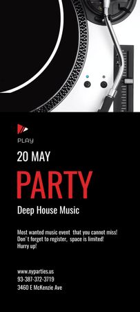 House Music Party With Vinyl Record Playing Invitation 9.5x21cm Design Template