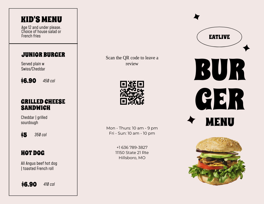 Designvorlage Fast Food Menu Offer für Menu 11x8.5in Tri-Fold