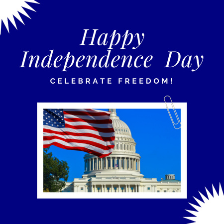 Plantilla de diseño de Saludo feliz día de la independencia con bandera y cúpula del capitolio Animated Post 