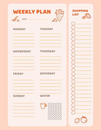 Planejador semanal de refeições com ícones de comida Notepad 8.5x11in Modelo de Design