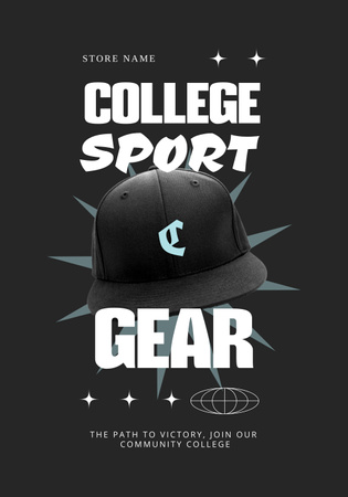 Designvorlage Sport-College-Bekleidung und Merchandise mit schwarzer Kappe für Poster 28x40in