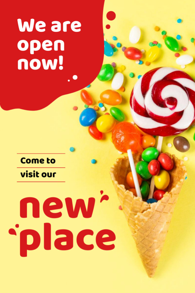 Designvorlage Candies in Waffle Cone And Opening Of Candy Store für Flyer 4x6in