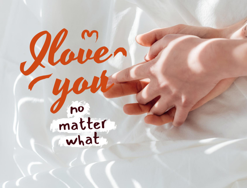 Designvorlage Love Phrase With Couple Holding Hands on White für Postcard 4.2x5.5in