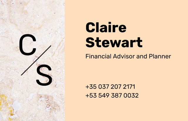 Financial Advisor Contacts on Marble Light Texture Business Card 85x55mm Design Template