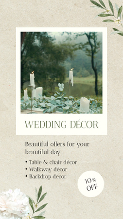 Esküvői dekoráció kedvezménnyel és felszolgált asztallal Instagram Video Story tervezősablon