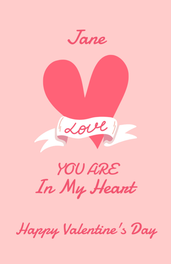 Love Phrase With Illustrated Heart For Valentine`s Day Invitation 5.5x8.5in Tasarım Şablonu