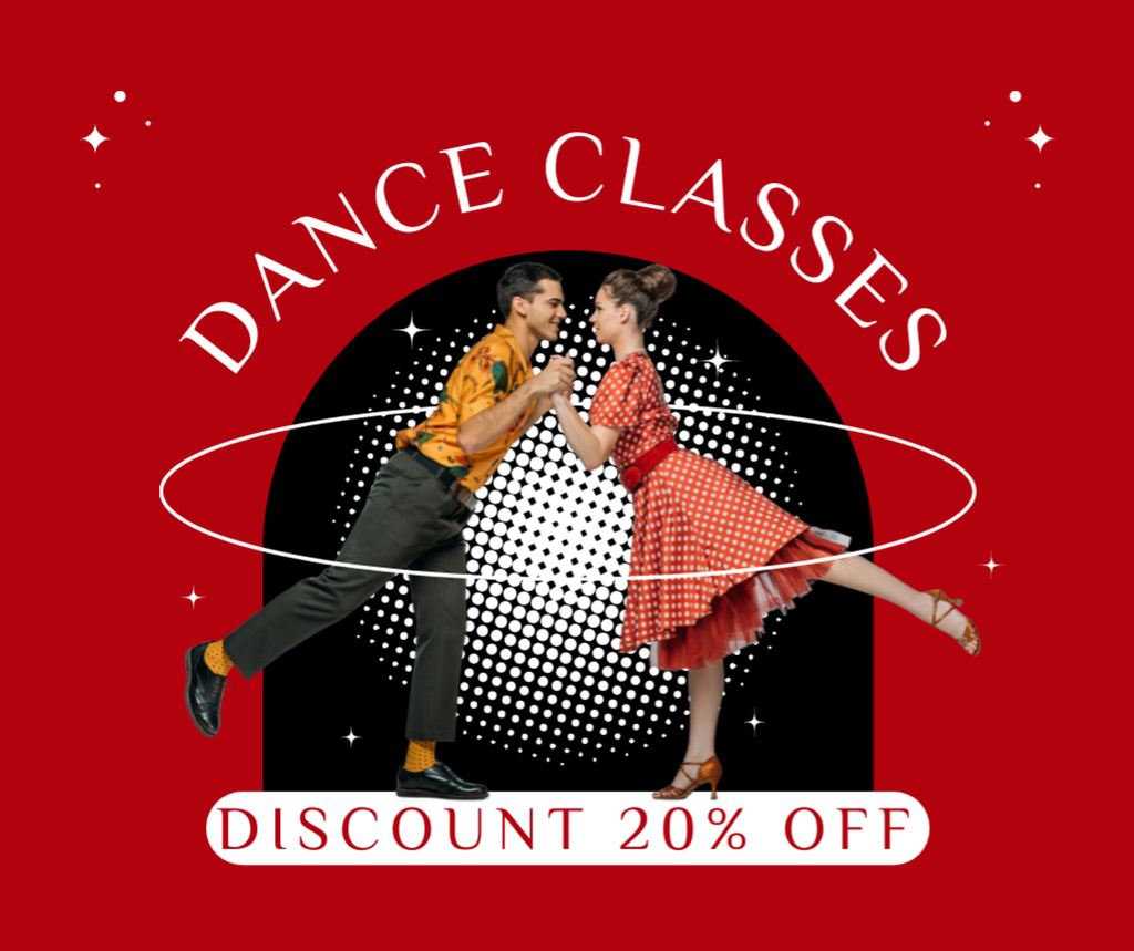 Ontwerpsjabloon van Facebook van Discount Offer on Dance Classes with Cute Couple