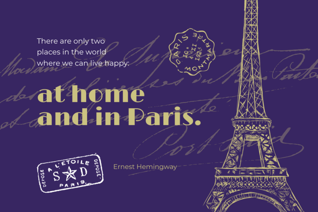 Designvorlage Scenic Paris Travelling And Eiffel Tower für Postcard 4x6in