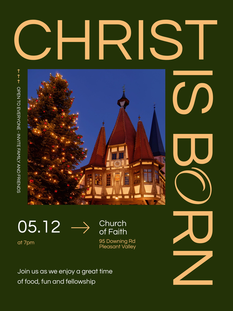 Plantilla de diseño de Christmas Holiday Worship Invitation Poster 36x48in 
