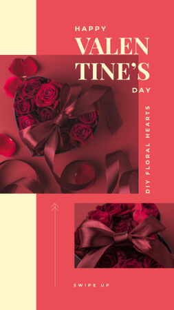 Designvorlage Geschenkbox zum Valentinstag mit roten Rosen und Bändern für Instagram Story
