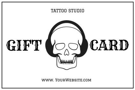 dövme stüdyosu hizmetleri için kulaklıklı yaratıcı kafatası Gift Certificate Tasarım Şablonu